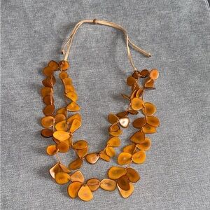 Long Ochre Colored Tagua Nut Slices/ Vegetable Ivory Adjustable Layered
Necklace